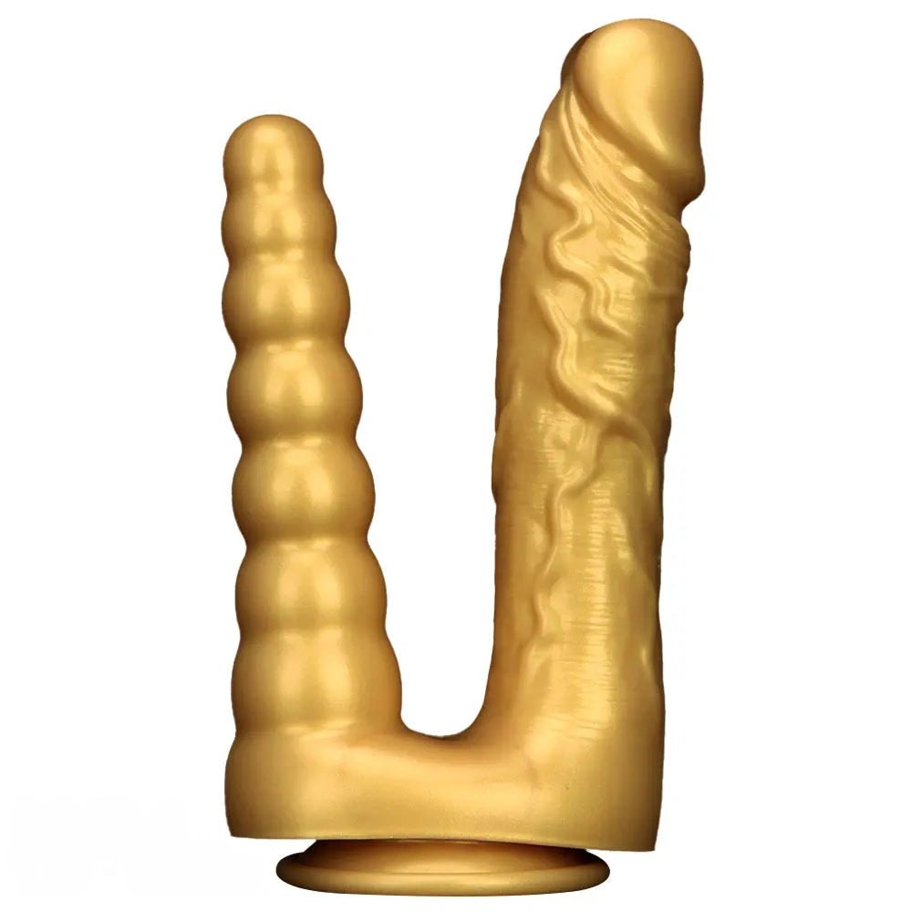 Gold Dual Shaft Suction Dildo - Silicone Suction Cup Dildo