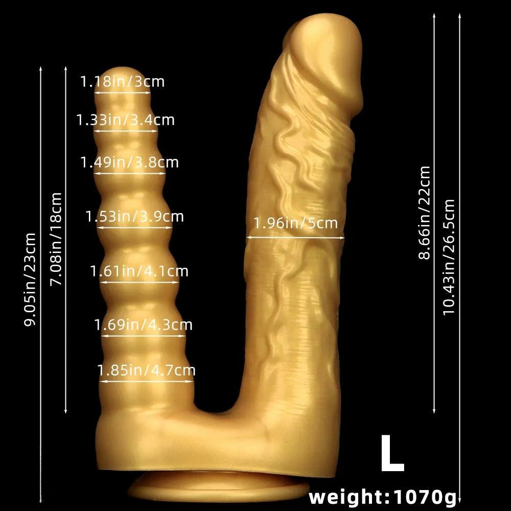 Gold Dual Shaft Suction Dildo - Silicone Suction Cup Dildo