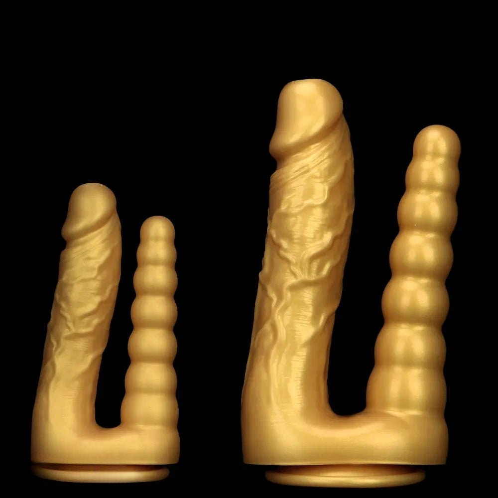 Gold Dual Shaft Suction Dildo - Silicone Suction Cup Dildo