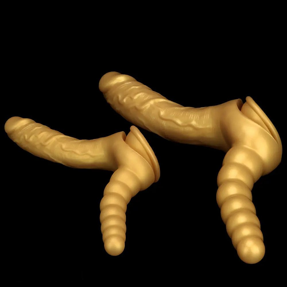 Gold Dual Shaft Suction Dildo - Silicone Suction Cup Dildo