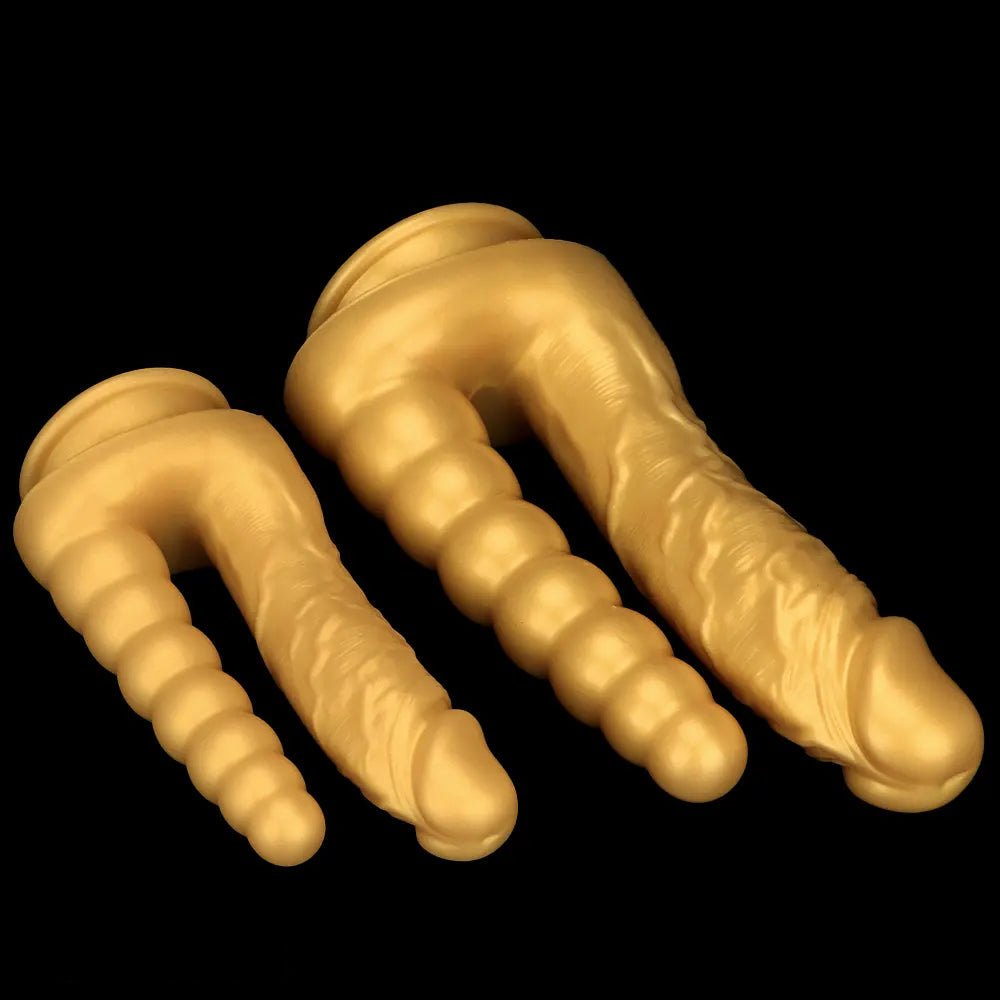 Gold Dual Shaft Suction Dildo - Silicone Suction Cup Dildo