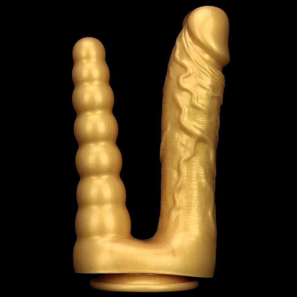 Gold Dual Shaft Suction Dildo - Silicone Suction Cup Dildo
