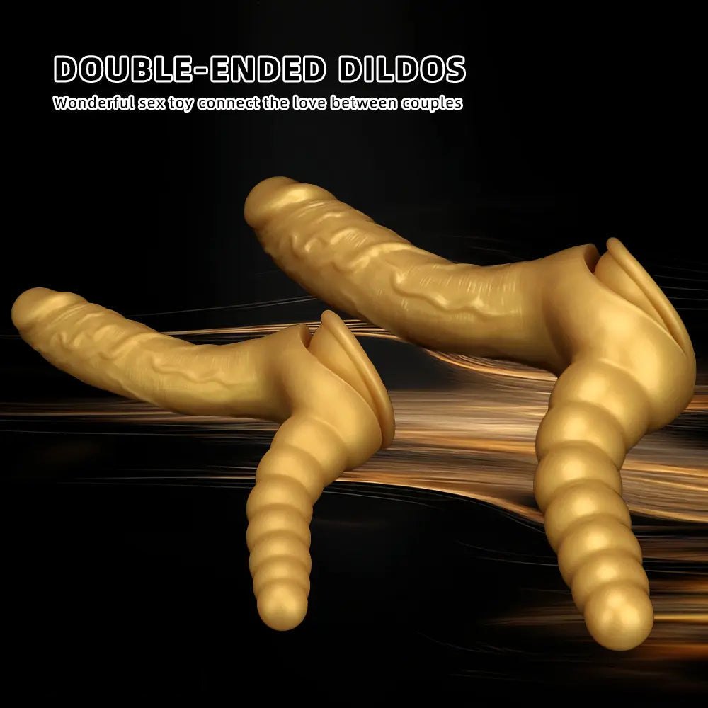 Gold Dual Shaft Suction Dildo - Silicone Suction Cup Dildo