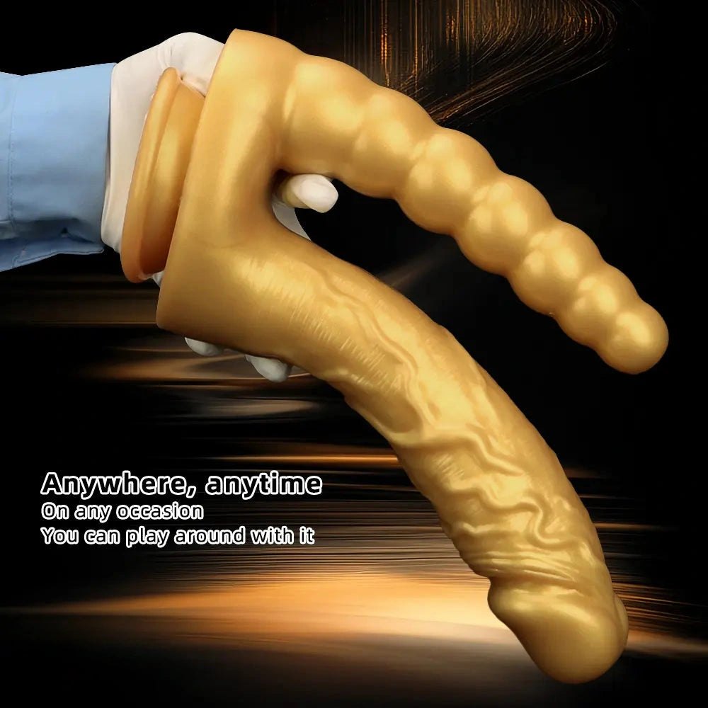 Gold Dual Shaft Suction Dildo - Silicone Suction Cup Dildo