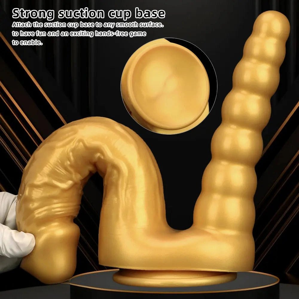 Gold Dual Shaft Suction Dildo - Silicone Suction Cup Dildo