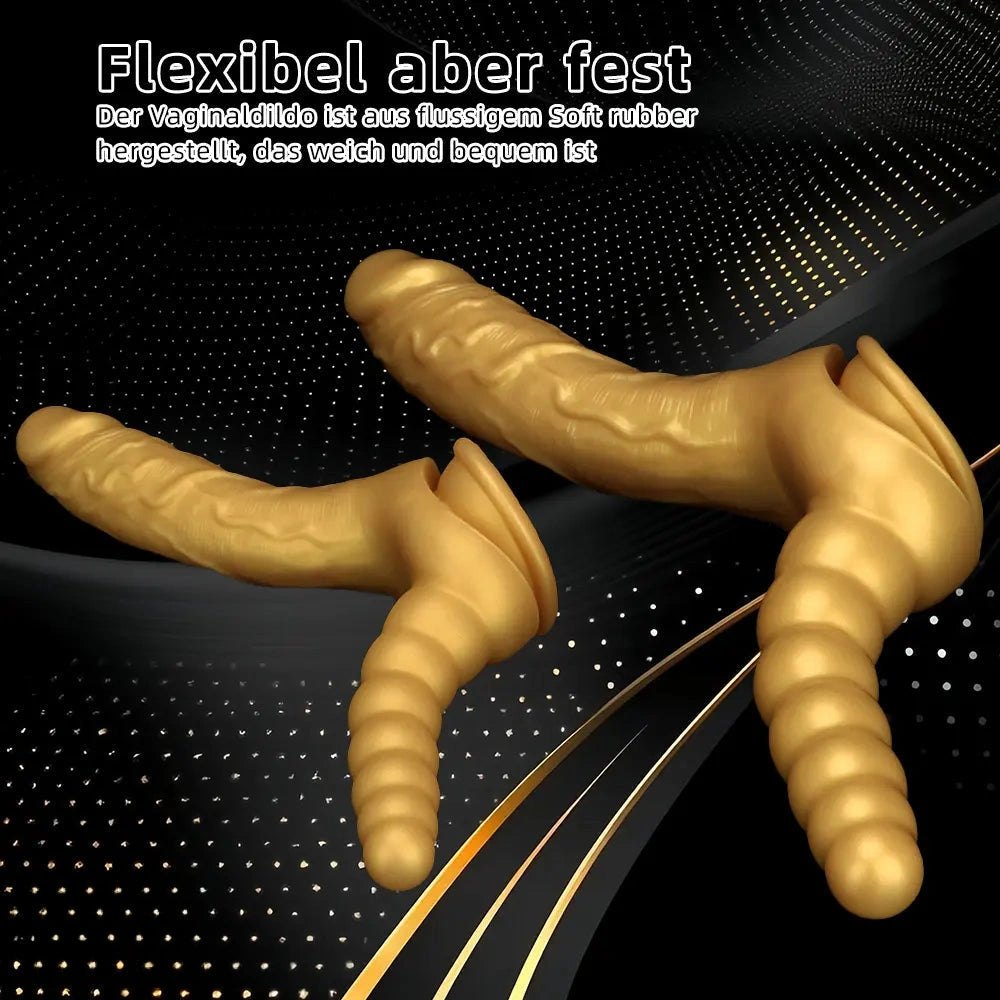 Gold Dual Shaft Suction Dildo - Silicone Suction Cup Dildo