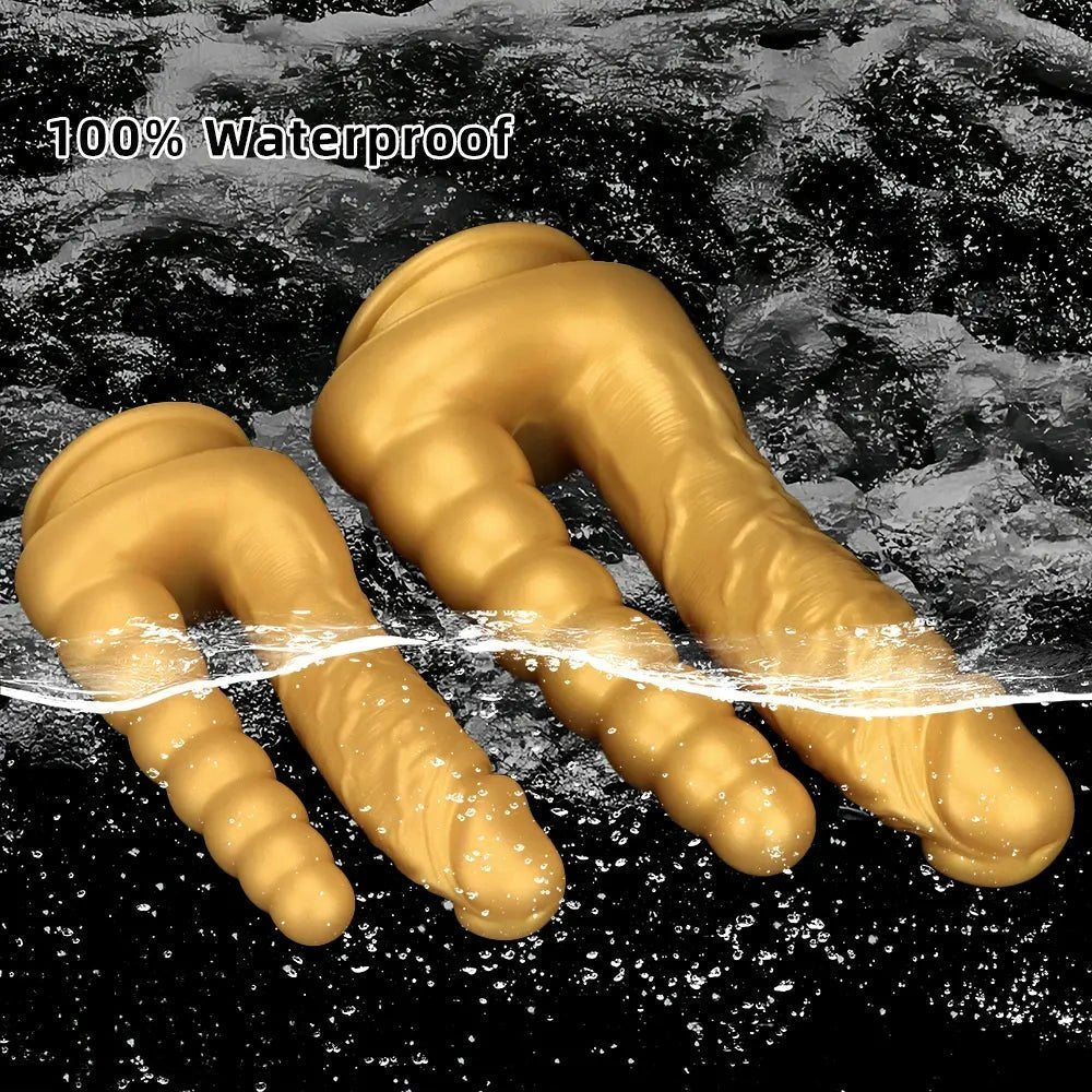 Gold Dual Shaft Suction Dildo - Silicone Suction Cup Dildo
