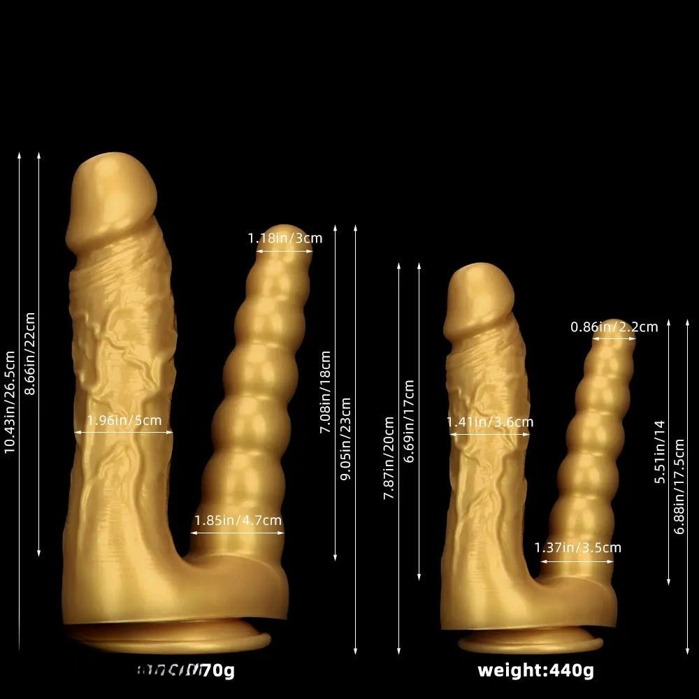 Gold Dual Shaft Suction Dildo - Silicone Suction Cup Dildo