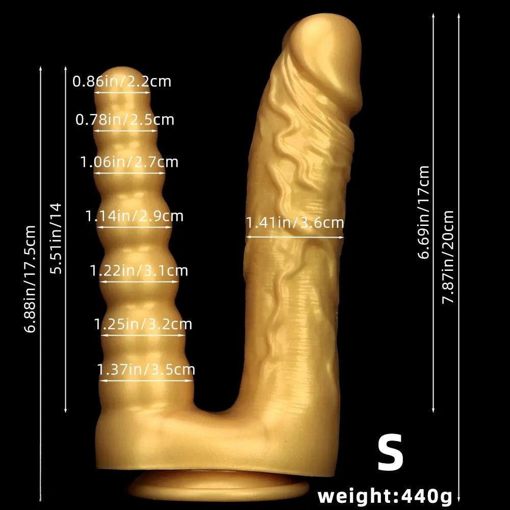 Gold Dual Shaft Suction Dildo - Silicone Suction Cup Dildo