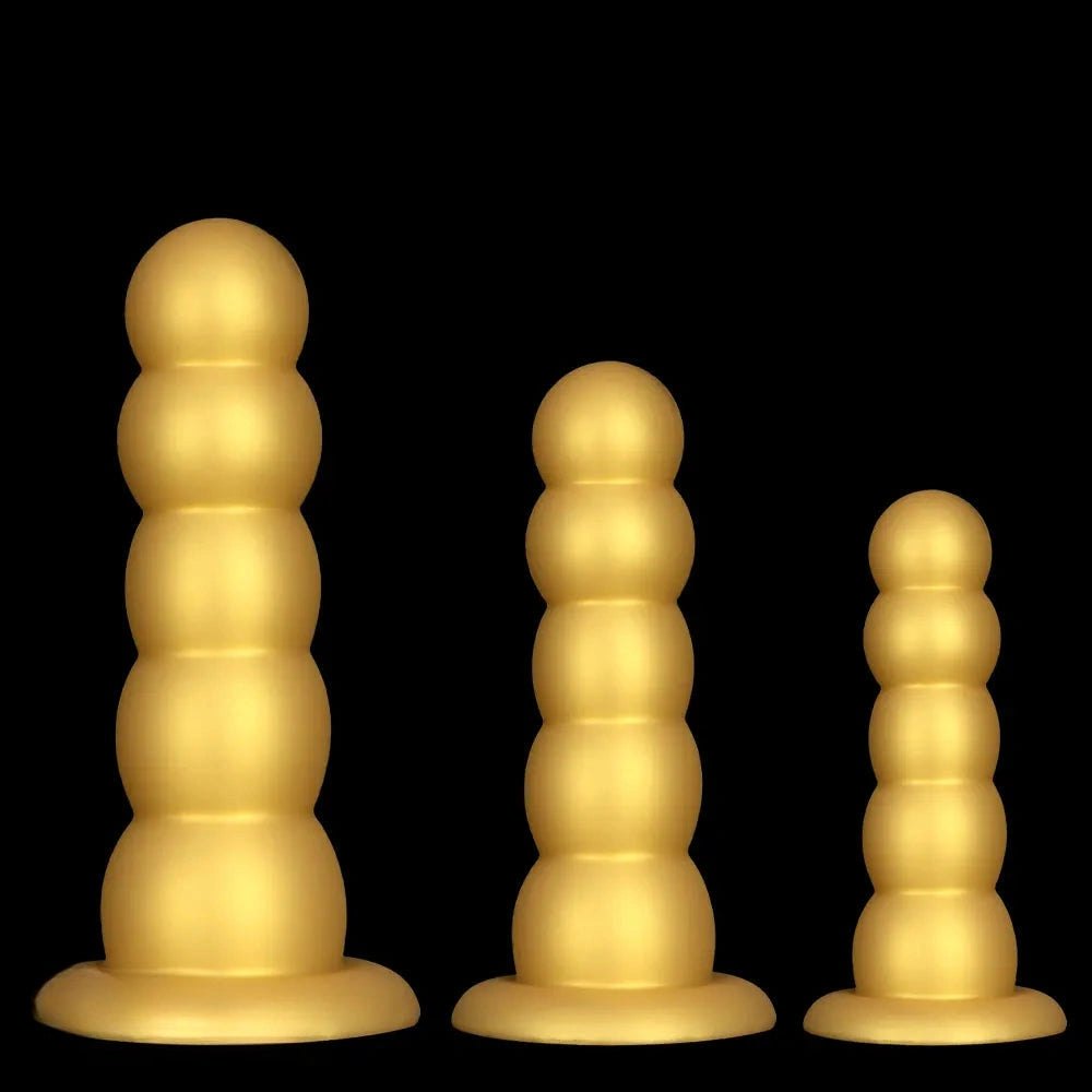 Gold Beaded Anal Dildo - Graduated Butt Plug Dildo