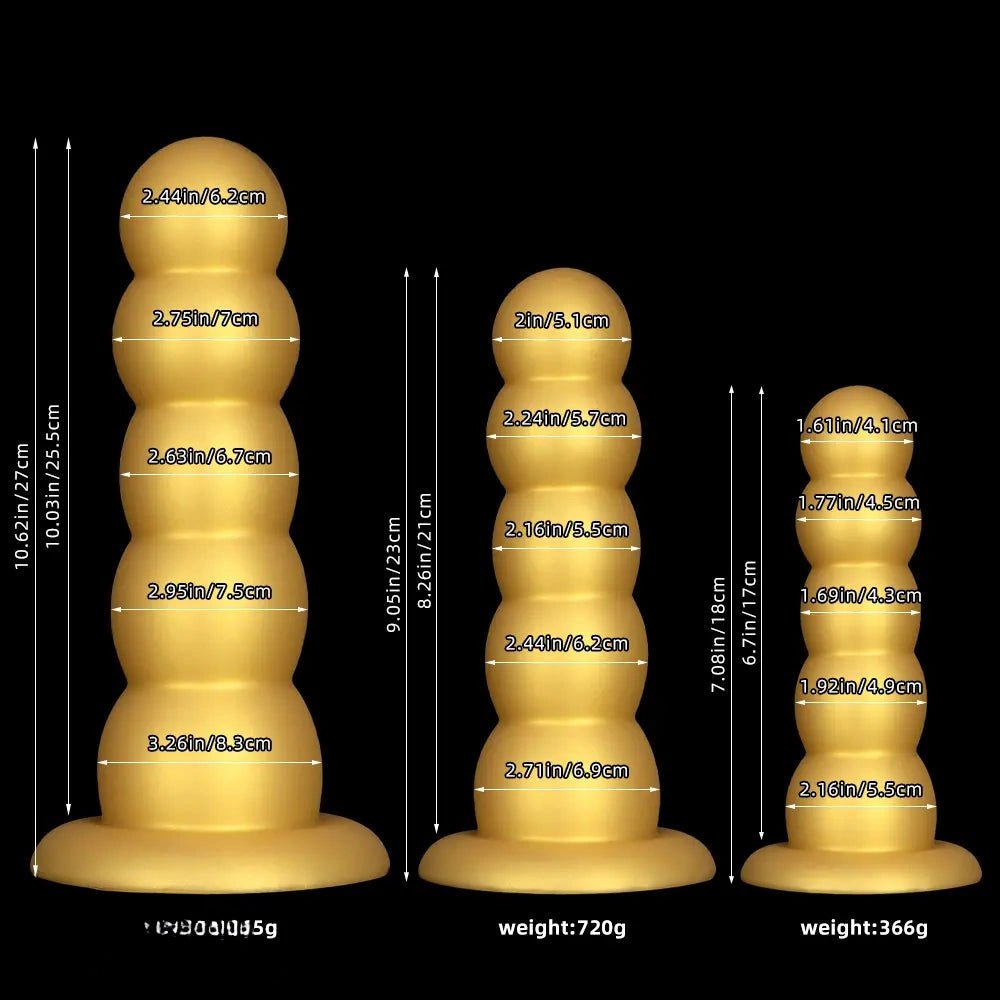 Gold Beaded Anal Dildo - Graduated Butt Plug Dildo