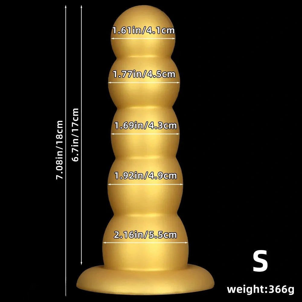 Gold Beaded Anal Dildo - Graduated Butt Plug Dildo