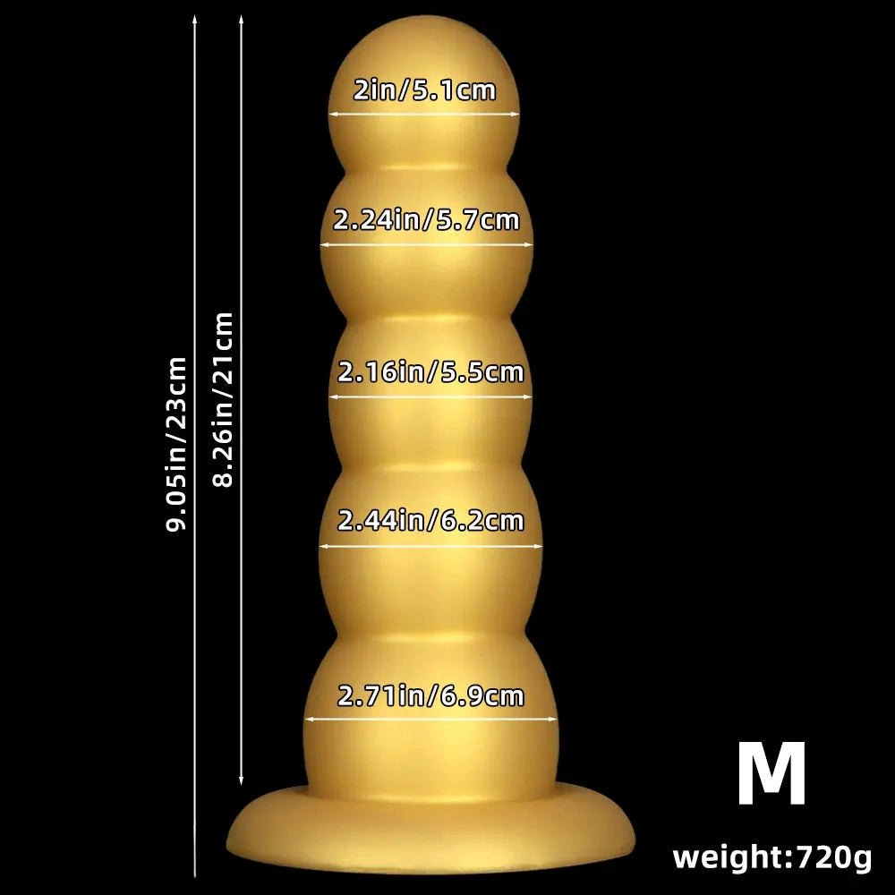 Gold Beaded Anal Dildo - Graduated Butt Plug Dildo