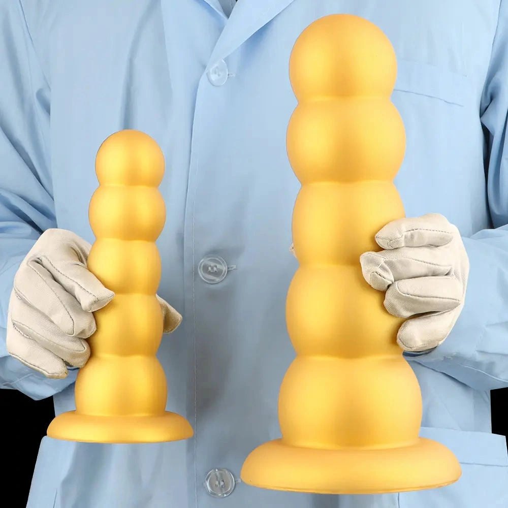 Gold Beaded Anal Dildo - Graduated Butt Plug Dildo