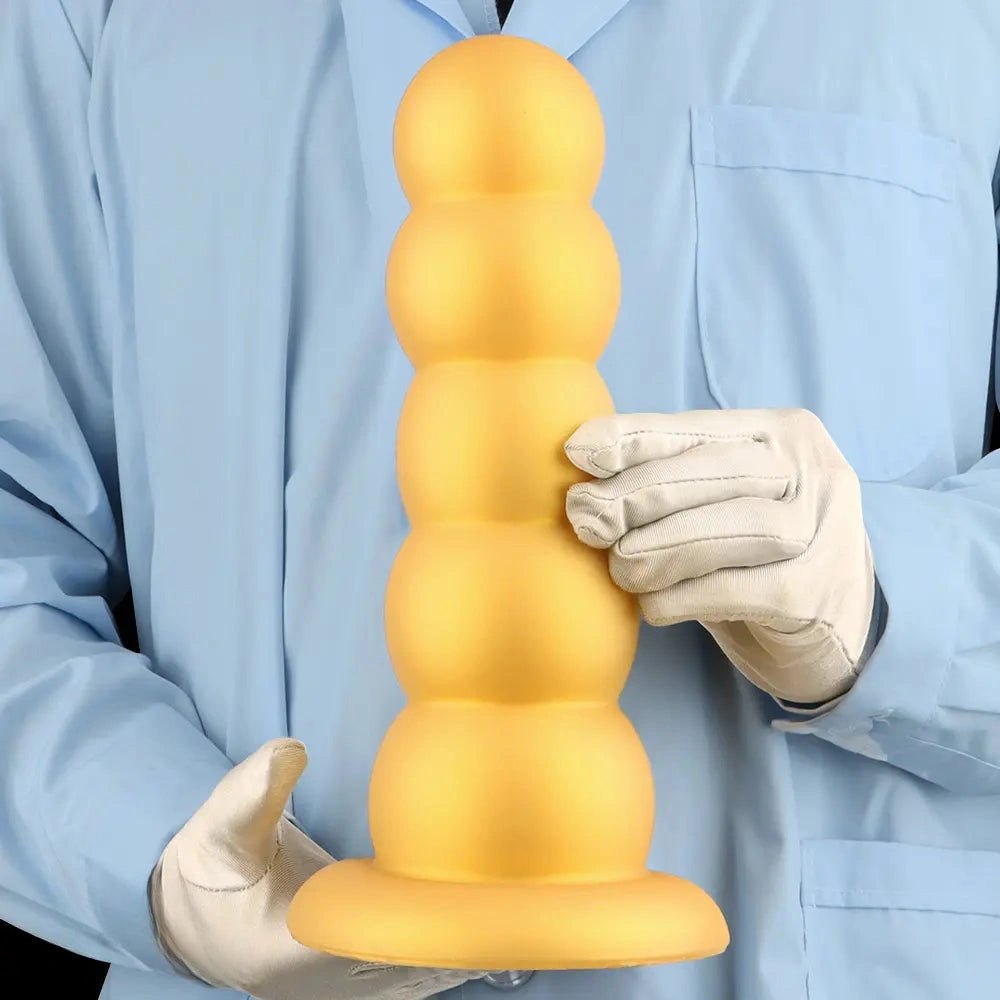 Gold Beaded Anal Dildo - Graduated Butt Plug Dildo