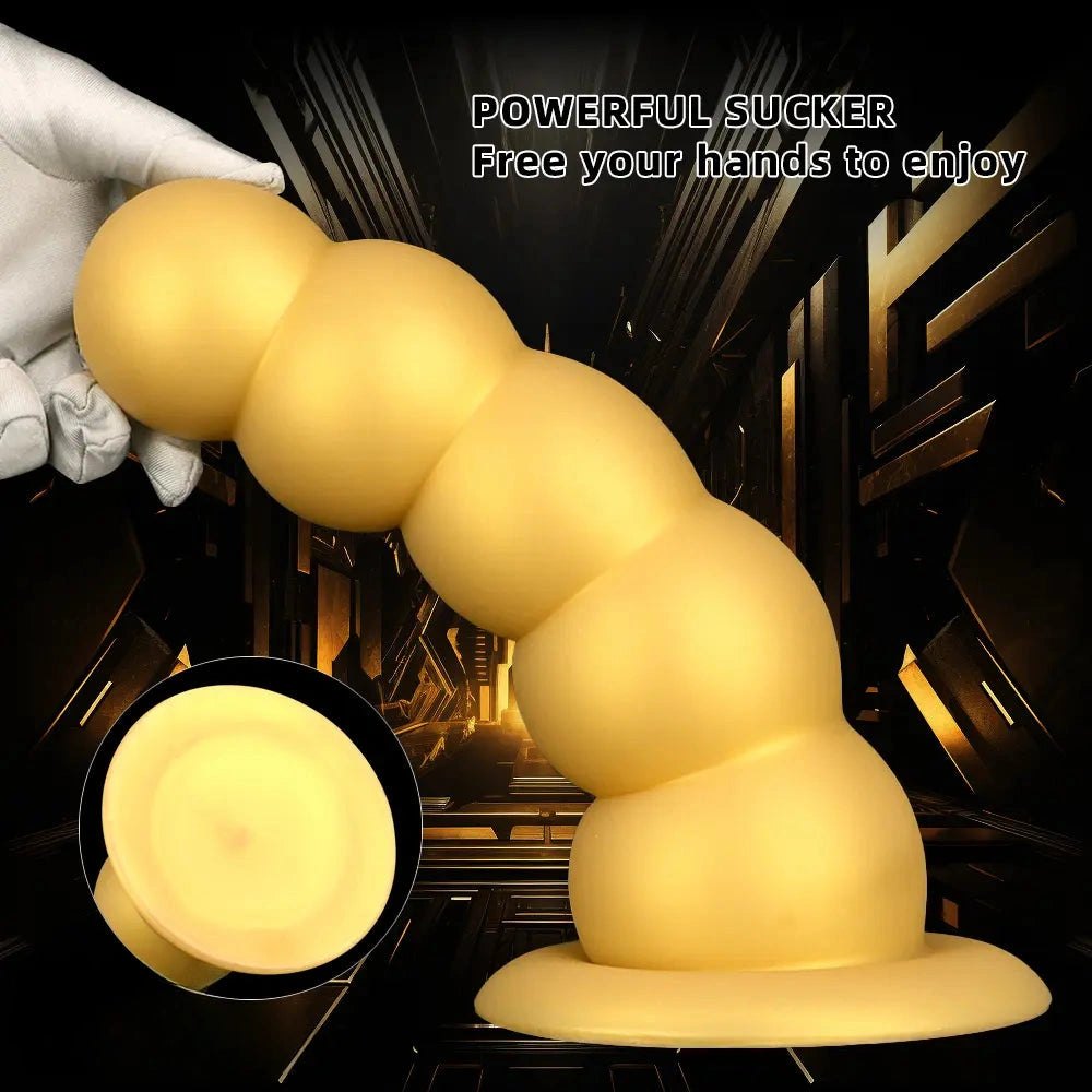 Gold Beaded Anal Dildo - Graduated Butt Plug Dildo