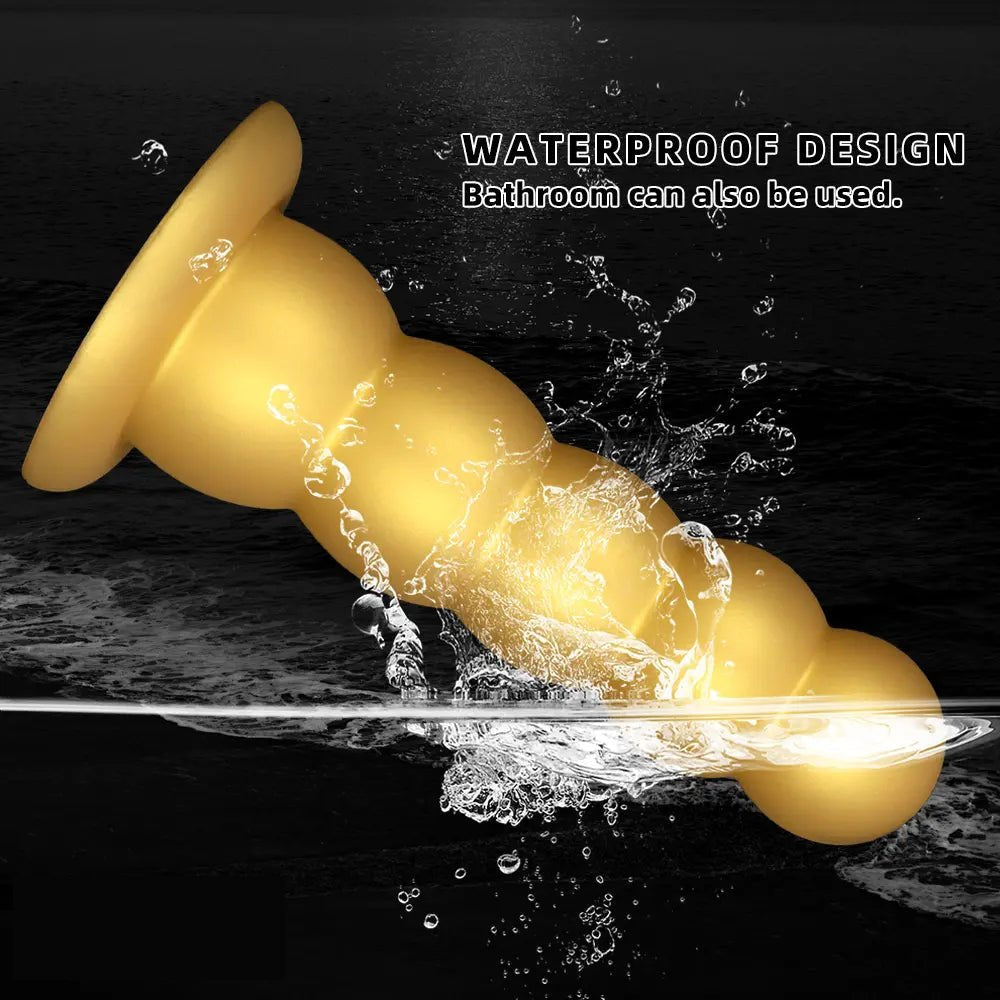 Gold Beaded Anal Dildo - Graduated Butt Plug Dildo