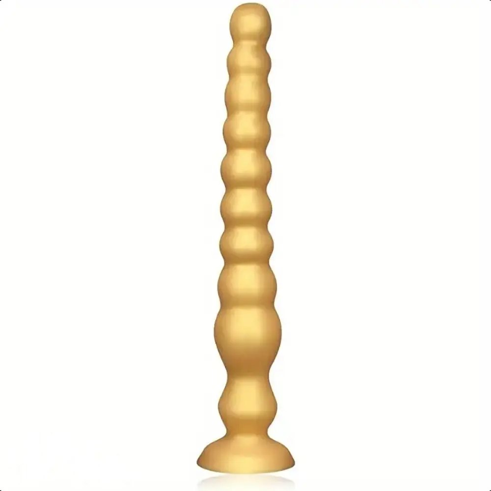 Gold Ribbed Anal Beads Dildo - Silicone Anal Beads Dildo