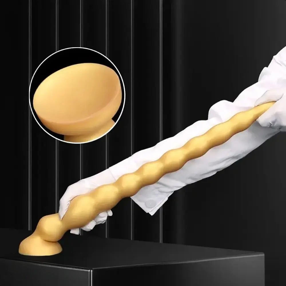 Gold Ribbed Anal Beads Dildo - Silicone Anal Beads Dildo