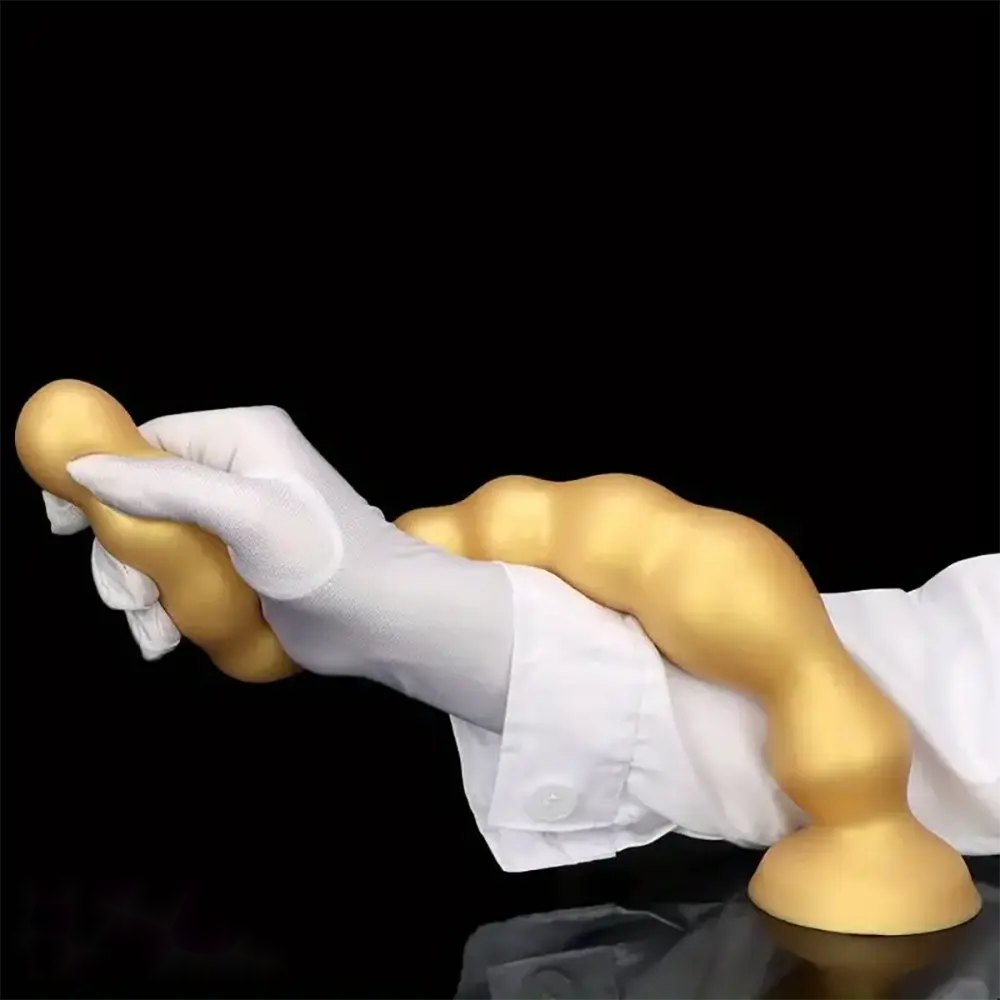 Gold Ribbed Anal Beads Dildo - Silicone Anal Beads Dildo