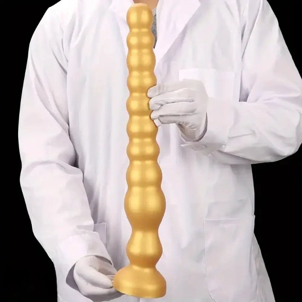 Gold Ribbed Anal Beads Dildo - Silicone Anal Beads Dildo
