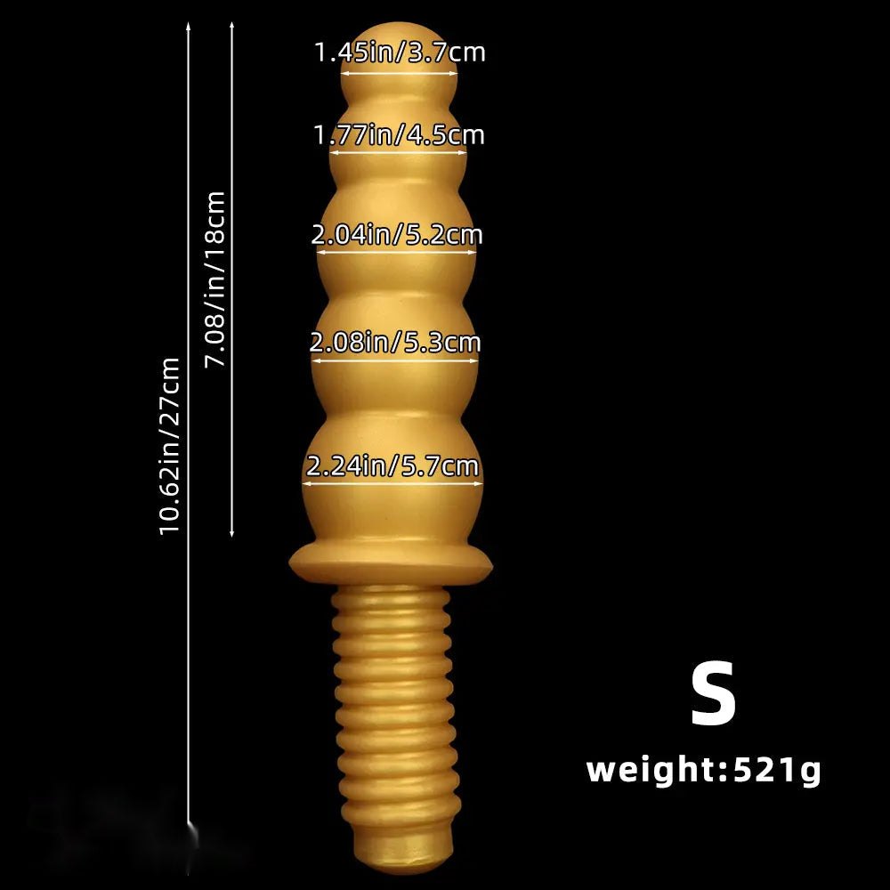 Gold Ribbed Anal Beads with Handle - G Spot Dildo