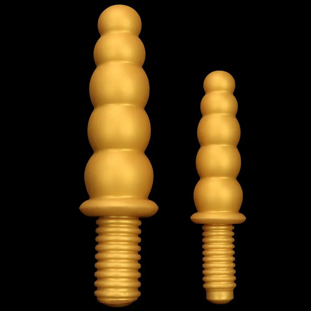 Gold Ribbed Anal Beads with Handle - G Spot Dildo