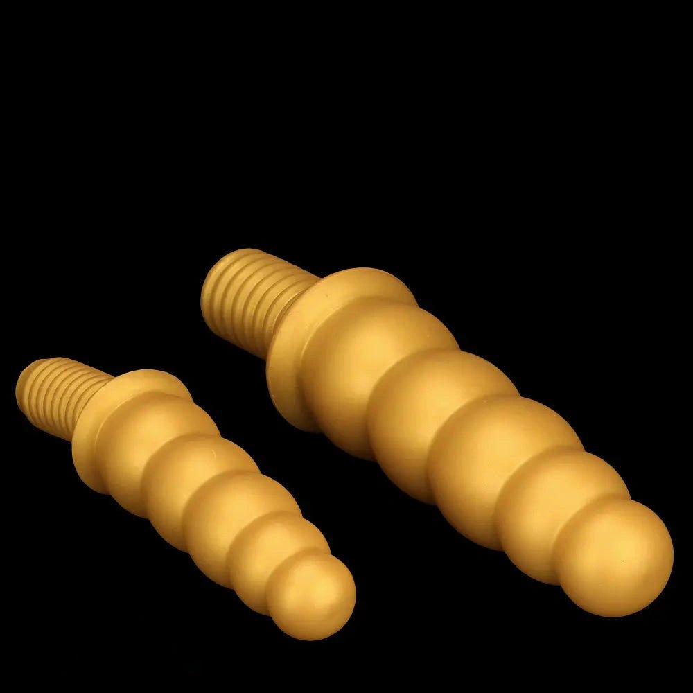 Gold Ribbed Anal Beads with Handle - G Spot Dildo