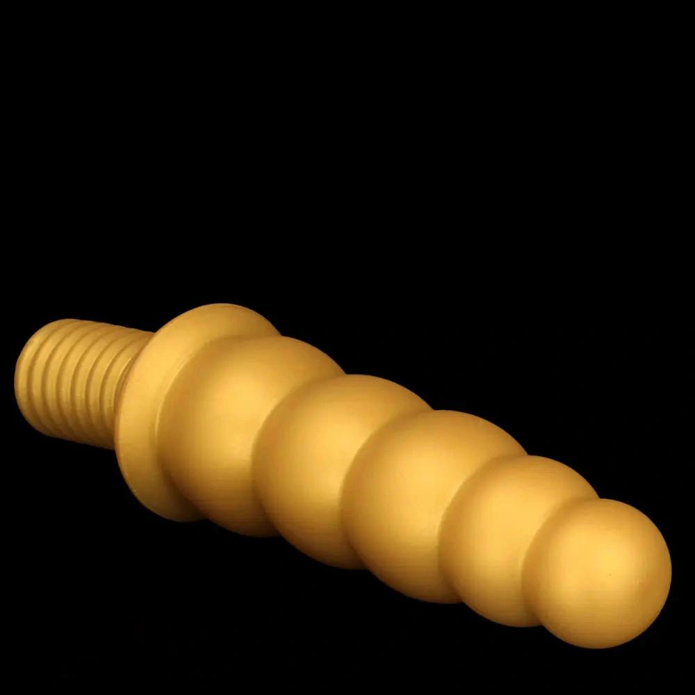 Gold Ribbed Anal Beads with Handle - G Spot Dildo