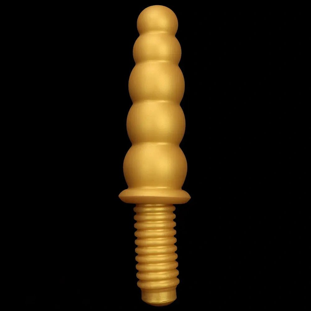 Gold Ribbed Anal Beads with Handle - G Spot Dildo