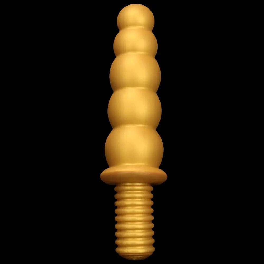 Gold Ribbed Anal Beads with Handle - G Spot Dildo