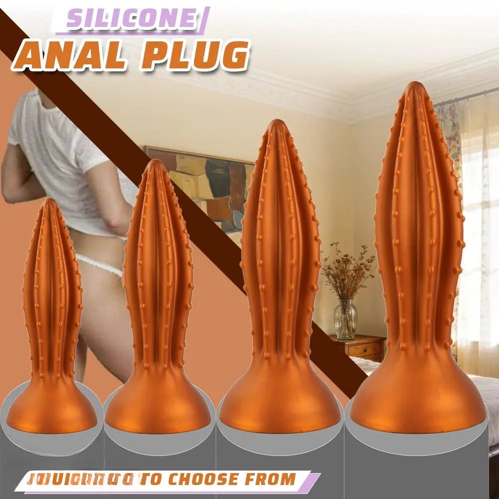 Gold Ribbed Anal Plug, 4 Sizes - Large Anal Plug Dildo
