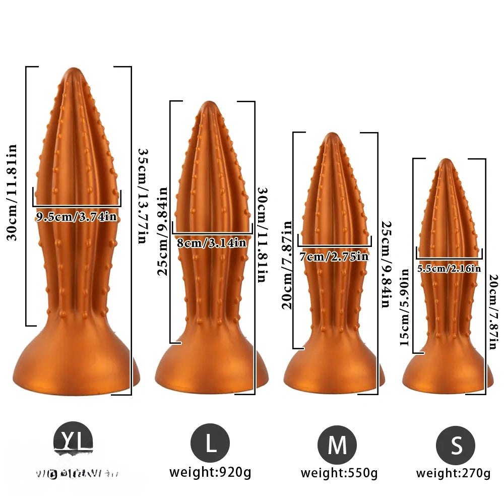 Gold Ribbed Anal Plug, 4 Sizes - Large Anal Plug Dildo