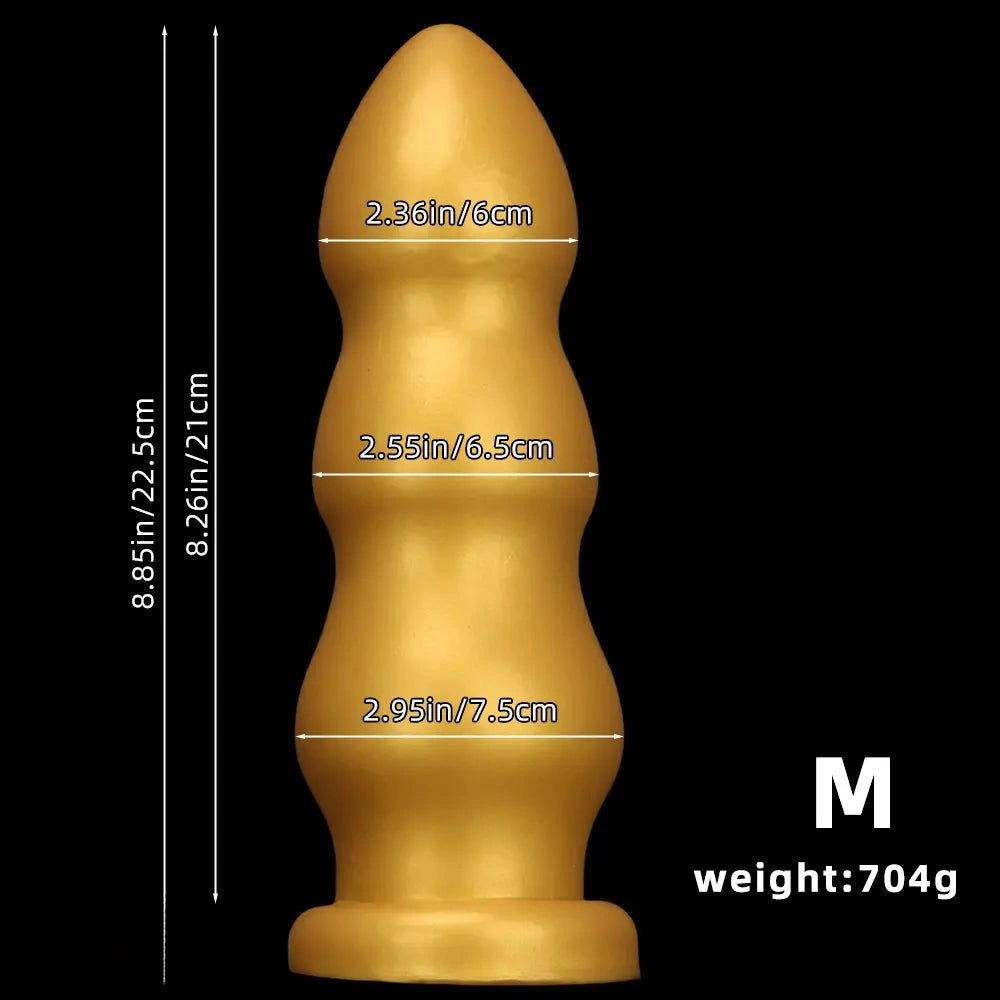 Gold Ribbed Dildo, 4 Sizes - Curved G-Spot Dildo