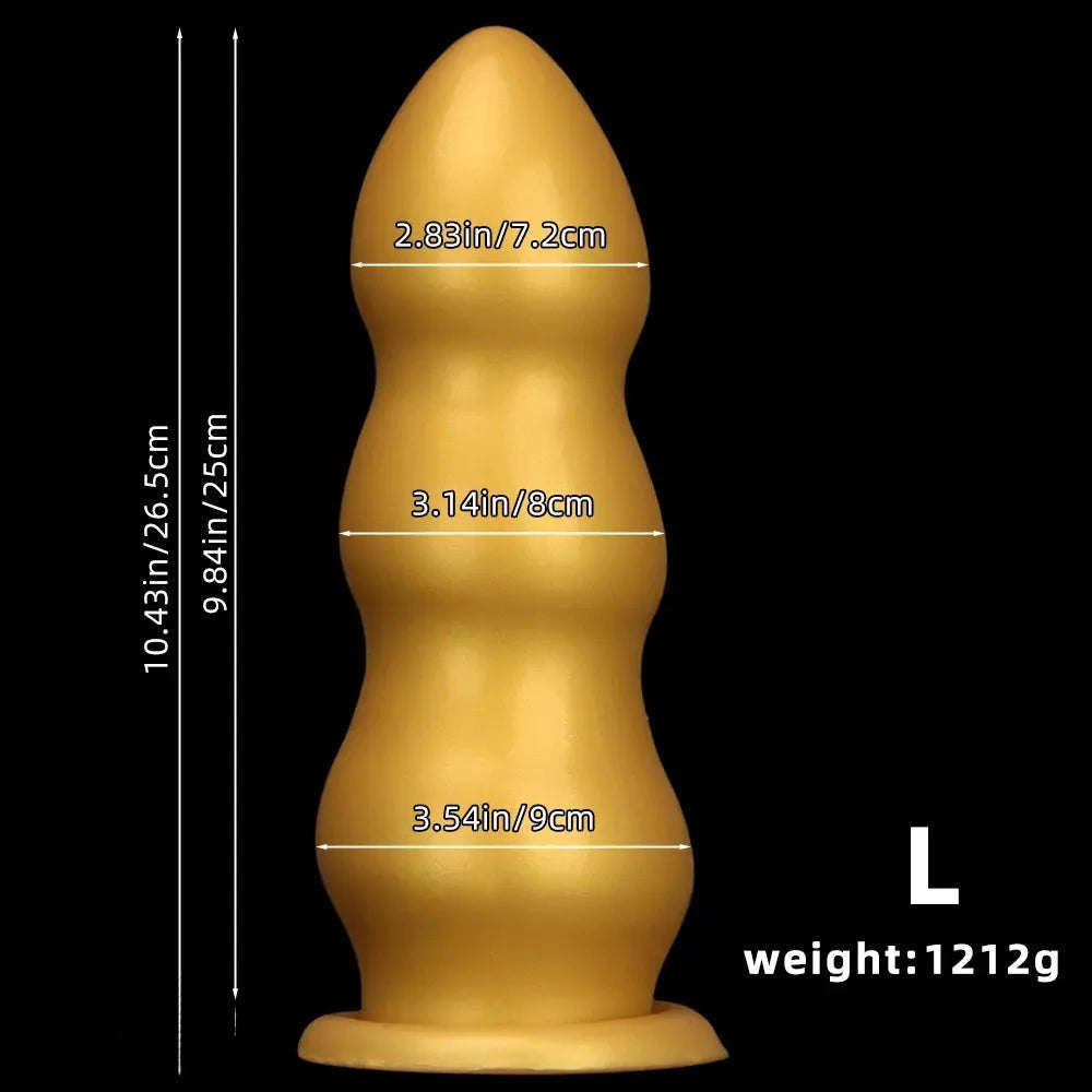 Gold Ribbed Dildo, 4 Sizes - Curved G-Spot Dildo