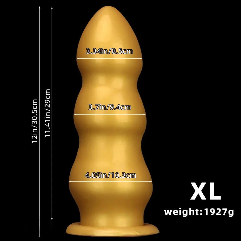 Gold Ribbed Dildo, 4 Sizes - Curved G-Spot Dildo