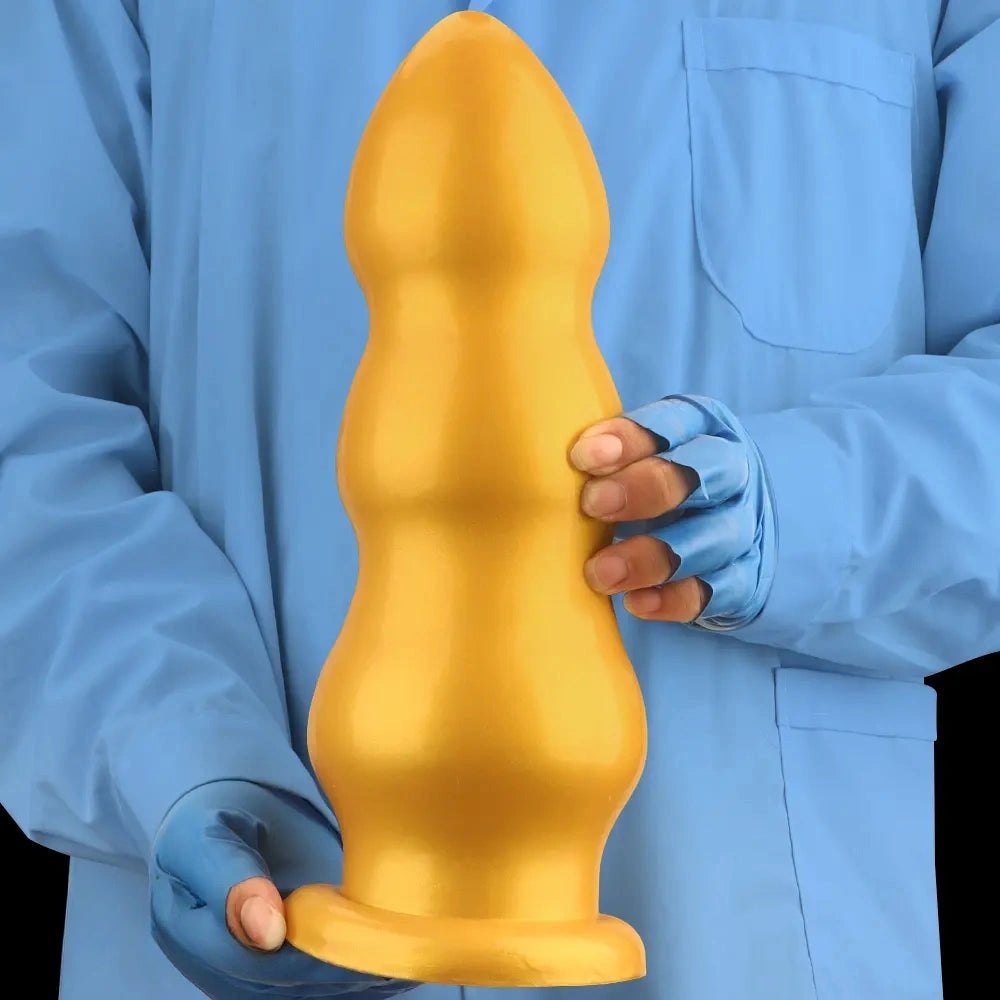 Gold Ribbed Dildo, 4 Sizes - Curved G-Spot Dildo