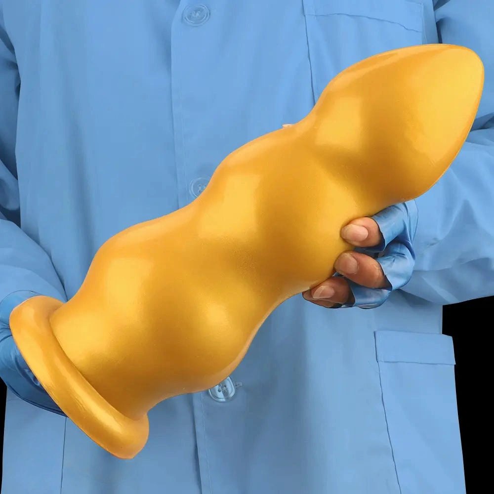 Gold Ribbed Dildo, 4 Sizes - Curved G-Spot Dildo