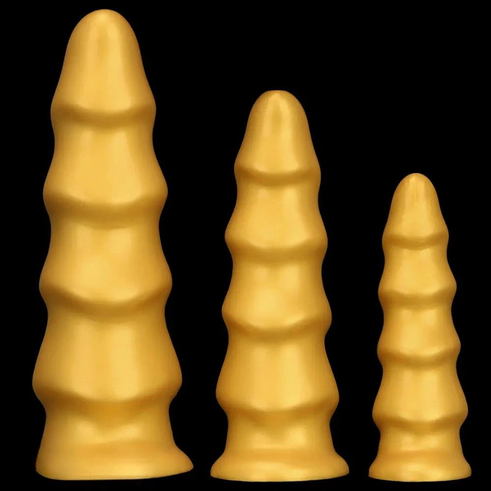 Gold Ribbed G-Spot Dildo - Curved G Spot Dildo