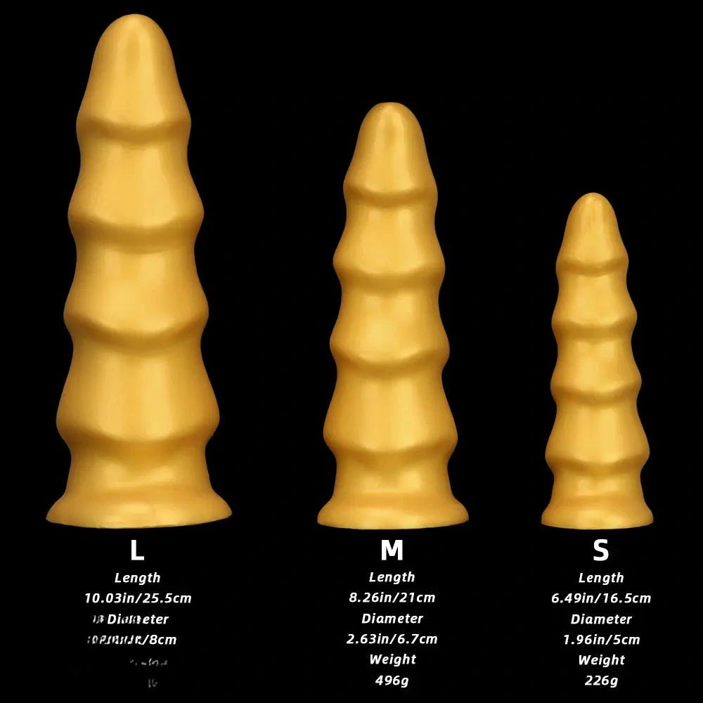 Gold Ribbed G-Spot Dildo - Curved G Spot Dildo