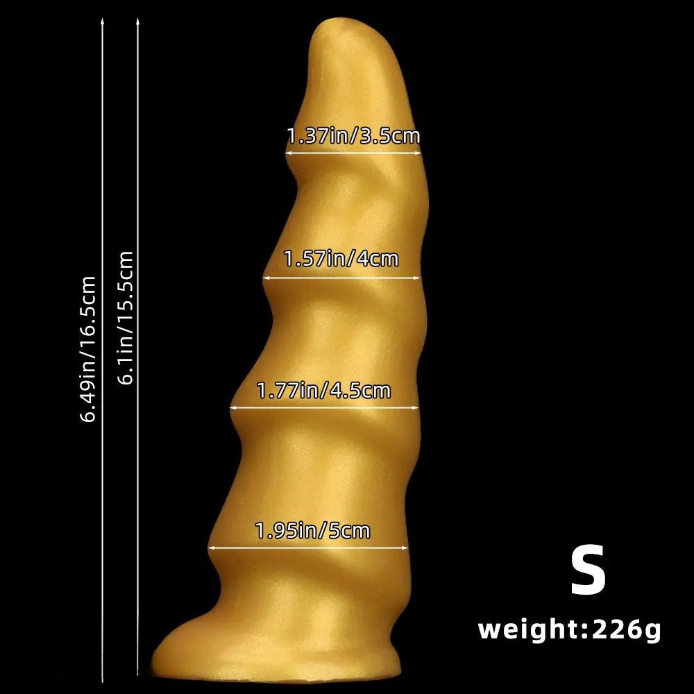 Gold Ribbed G-Spot Dildo - Curved G Spot Dildo