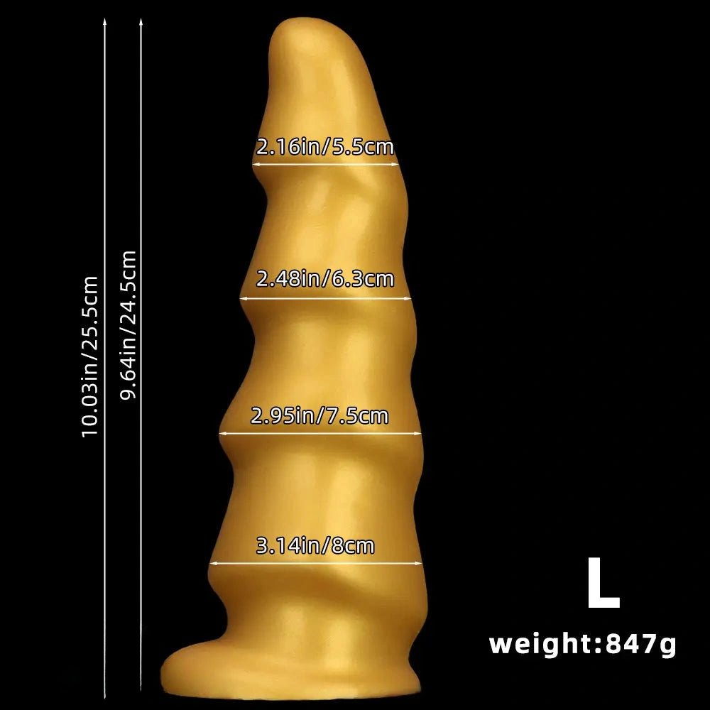 Gold Ribbed G-Spot Dildo - Curved G Spot Dildo