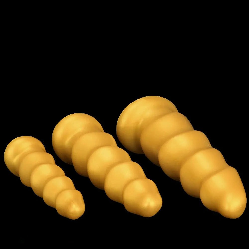 Gold Ribbed G-Spot Dildo - Curved G Spot Dildo