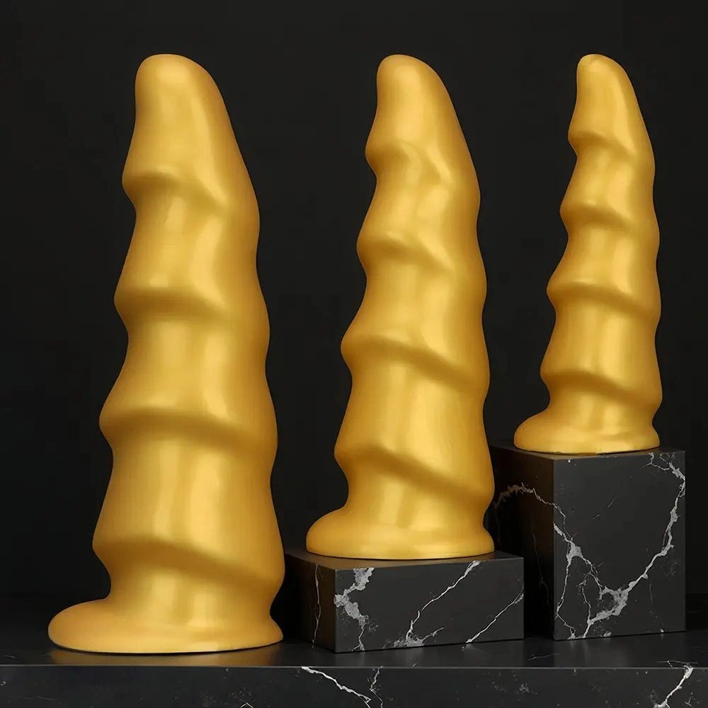 Gold Ribbed G-Spot Dildo - Curved G Spot Dildo