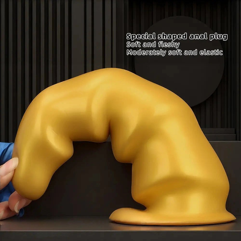 Gold Ribbed G-Spot Dildo - Curved G Spot Dildo