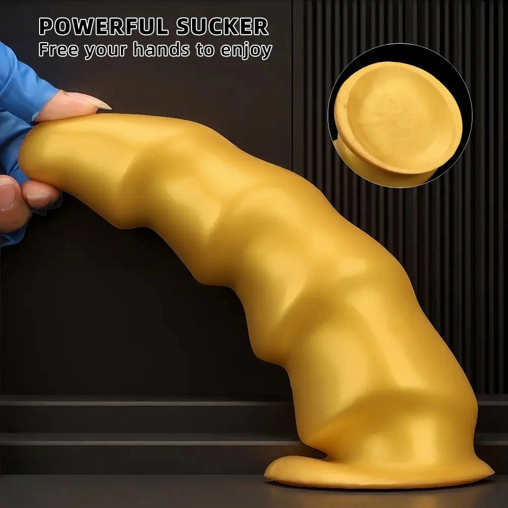 Gold Ribbed G-Spot Dildo - Curved G Spot Dildo