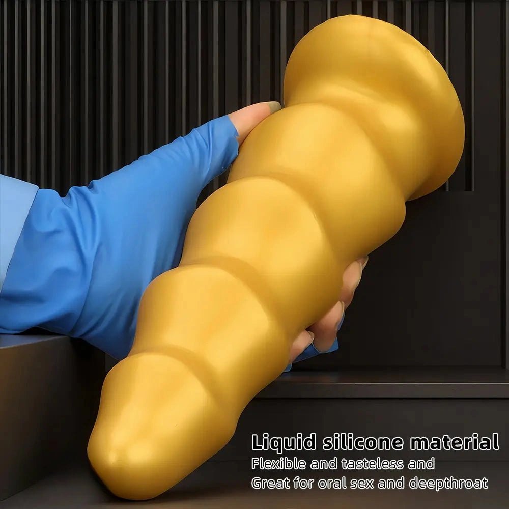 Gold Ribbed G-Spot Dildo - Curved G Spot Dildo