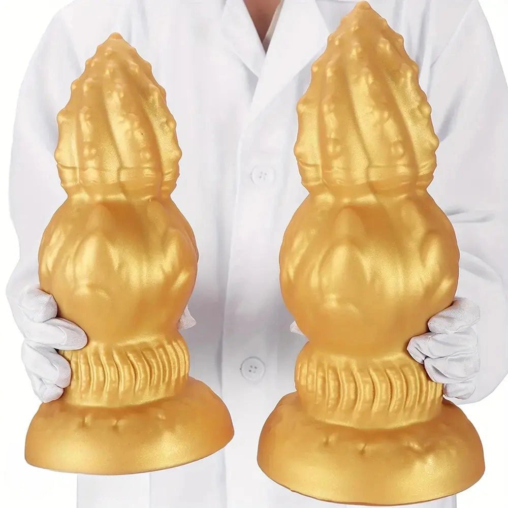 Gold Ribbed Gourd Dildo - Big Thick Silicone Dildo