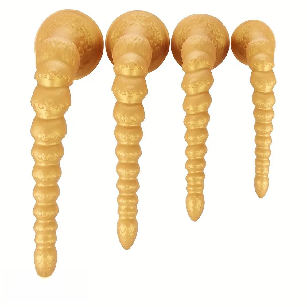 Gold Ribbed Anal Dildo - Huge Silicone Anal Dildo