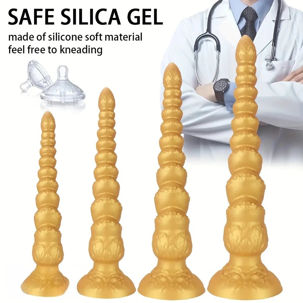 Gold Ribbed Anal Dildo - Huge Silicone Anal Dildo